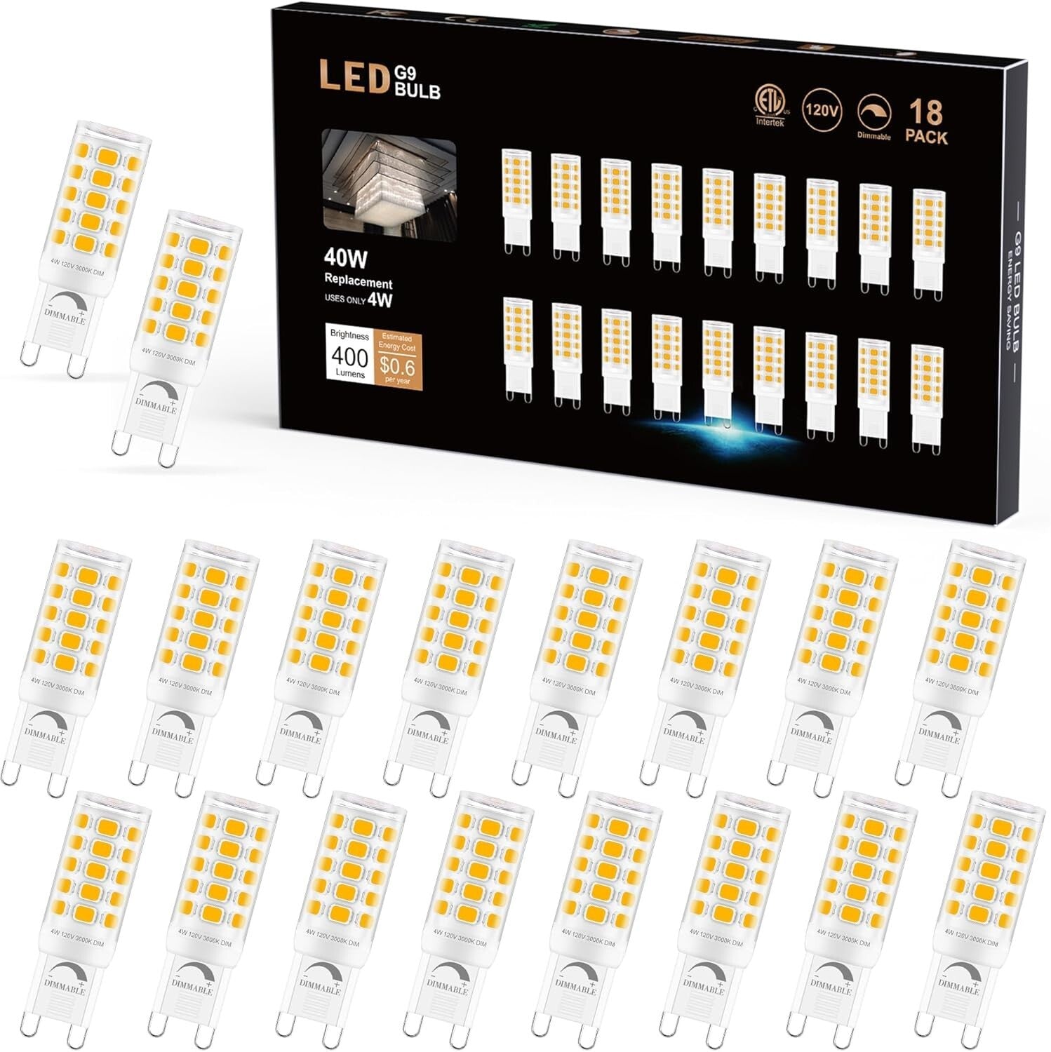 G9 LED Bulb Dimmable 40W Equivalent - 18 Pack, 400 Lumens, 360° Light Coverage