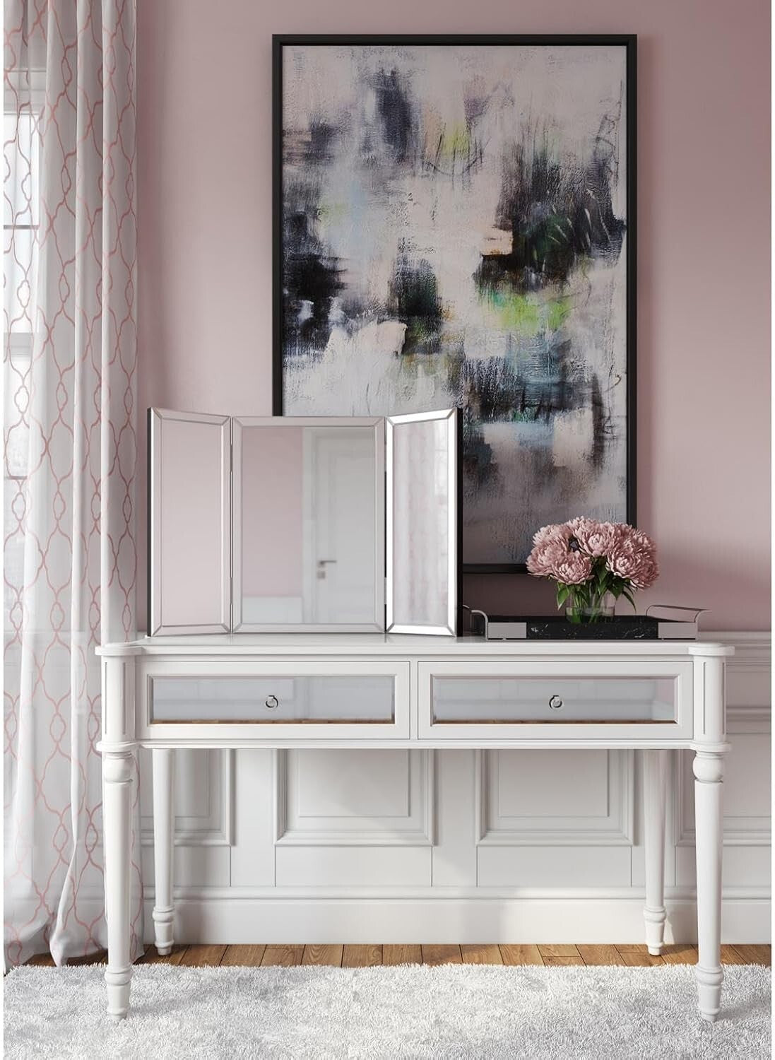 Tri-Fold Portable Vanity Mirror with Beveled Edges - Elegant Tabletop Design