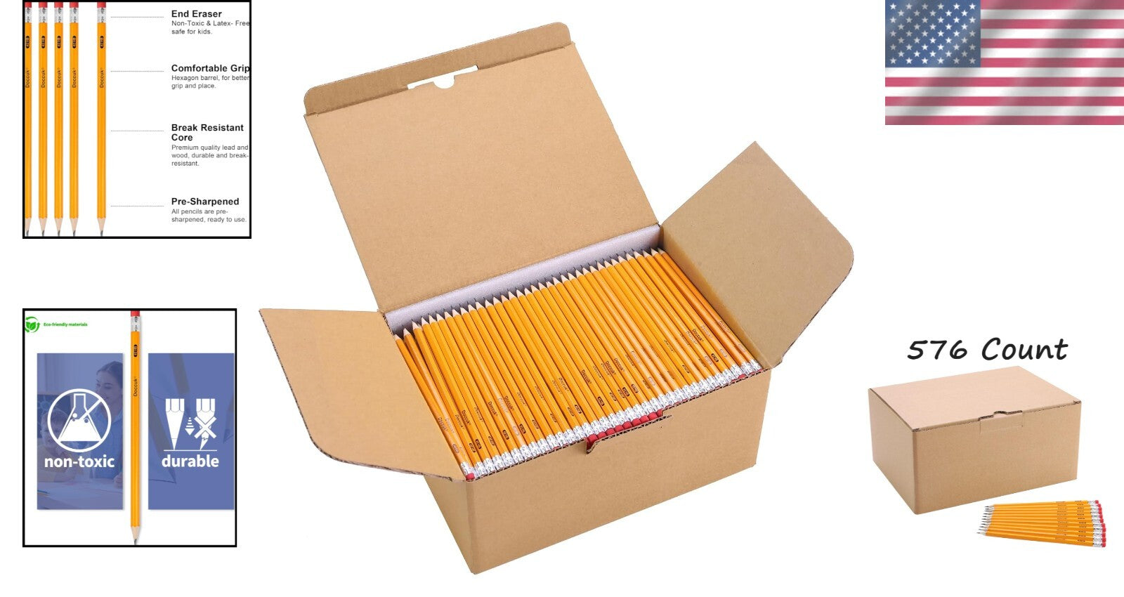 576 Count Yellow Wood-Cased HB Pencils - Pre-Sharpened for Effortless Writing