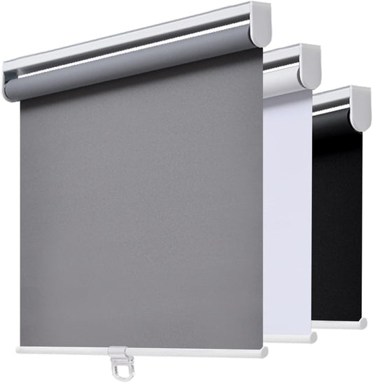 Grey Blackout Roller Blinds 35" W x 72" H - UV Protection & Thermal Insulation