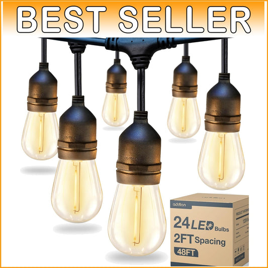 Commercial Grade 48FT LED Outdoor String Lights - Ideal for Gardens & Events