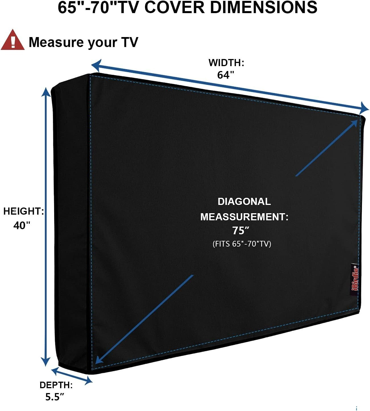Lightweight Waterproof Outdoor TV Cover for 65-70 Inch TVs - Hook & Loop Closure