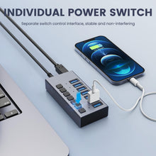 Load image into Gallery viewer, Compact USB 3.0 Hub with 7 Ports &amp; On/Off Switches for Secure Connectivity