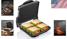 Load image into Gallery viewer, Gourmet Sandwich Maker with Non-Stick Plates, Stainless Steel, and 180° Opening