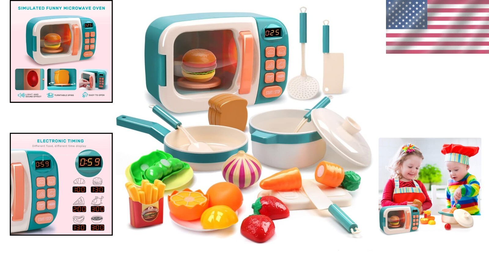 Educational Kids Pretend Kitchen Set with Microwave & Realistic Cooking Fun