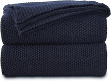 Load image into Gallery viewer, Luxurious Dark Navy Cotton Throw - Cozy Blanket with Laundering Bag Included