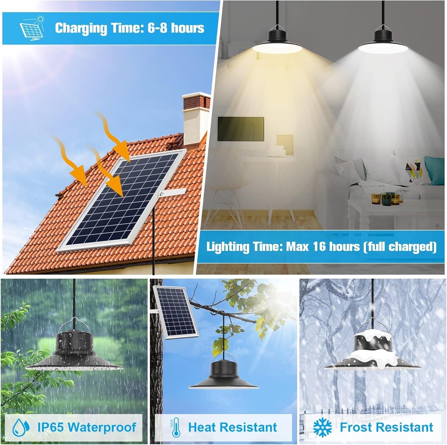 Classic 2-Pack Solar Pendant Lights with Adjustable Brightness & Remote Control