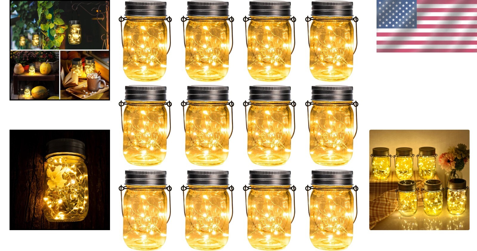Eco-Friendly Solar-Powered Mason Jar Fairy Lights - 12 Waterproof Outdoor Decor