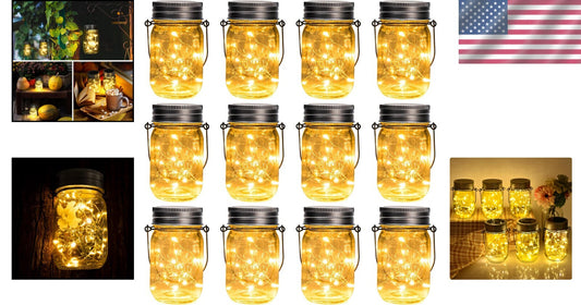 Eco-Friendly Solar-Powered Mason Jar Fairy Lights - 12 Waterproof Outdoor Decor