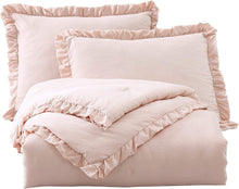 Load image into Gallery viewer, Nora Queen 3-Piece Ruffled Edge Microfiber Comforter Set - Blush Elegance