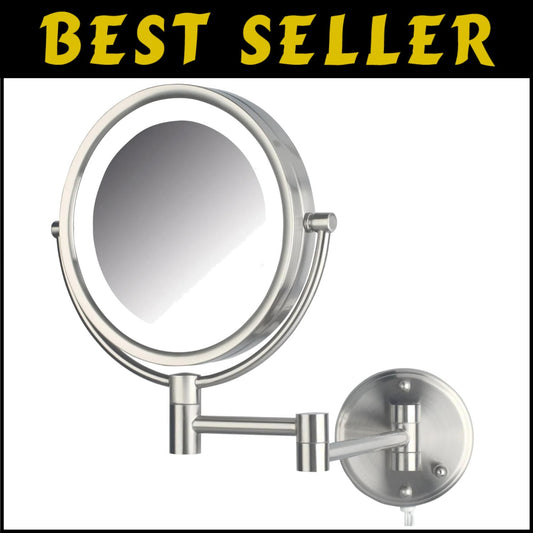 Brushed Nickel Lighted Makeup Mirror - 8X Magnification for Flawless Grooming