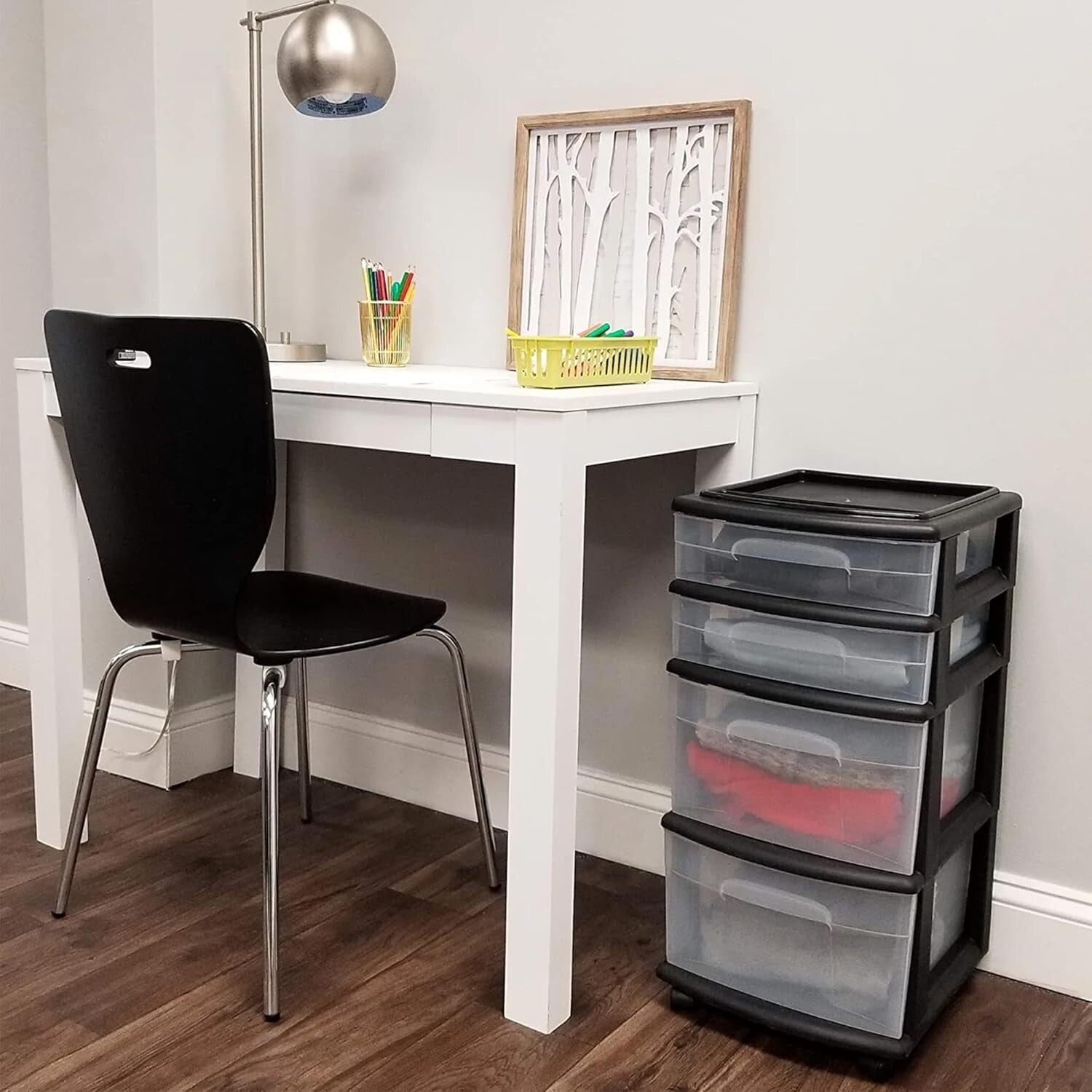 Compact 4-Drawer Plastic Storage Cart with Black Frame - No Assembly Needed