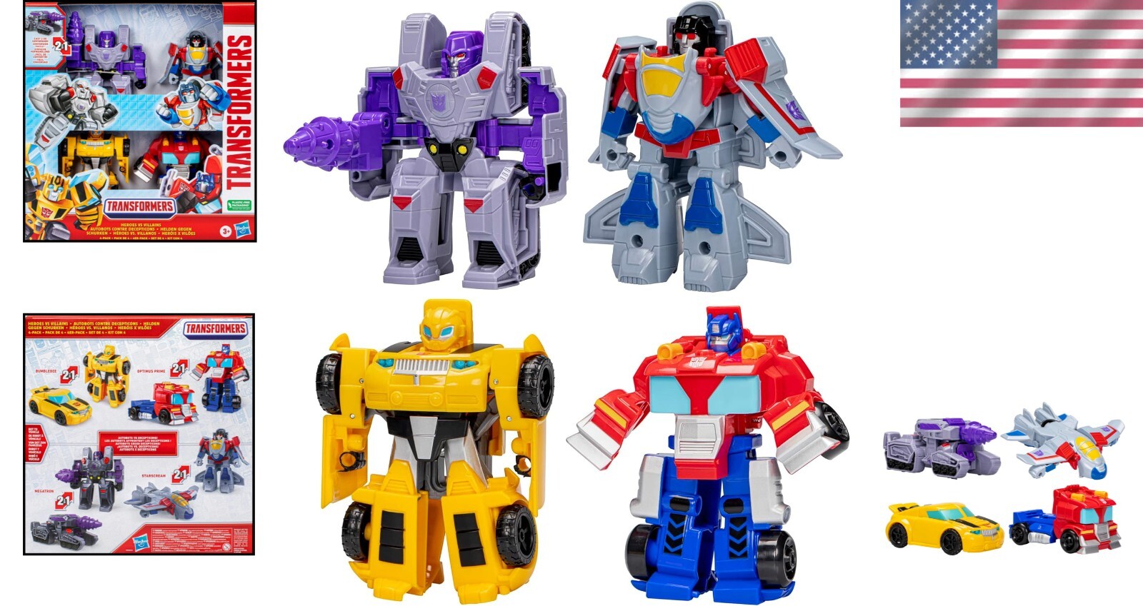 Autobot & Decepticon Heroes vs Villains 4-Pack Robot Action Figures for Kids