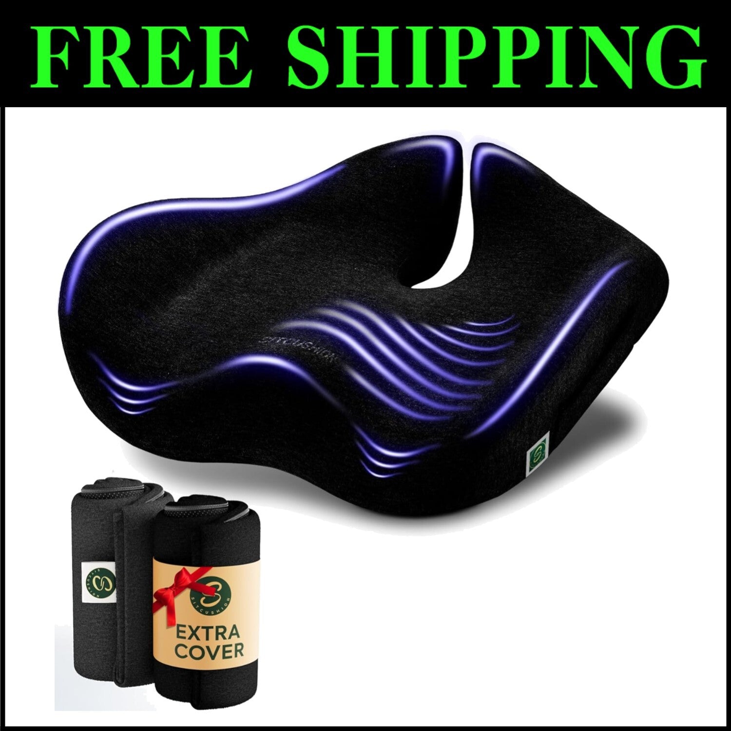 Ergonomic X-Large Memory Foam Seat Cushion for Tailbone Pain Relief & Support