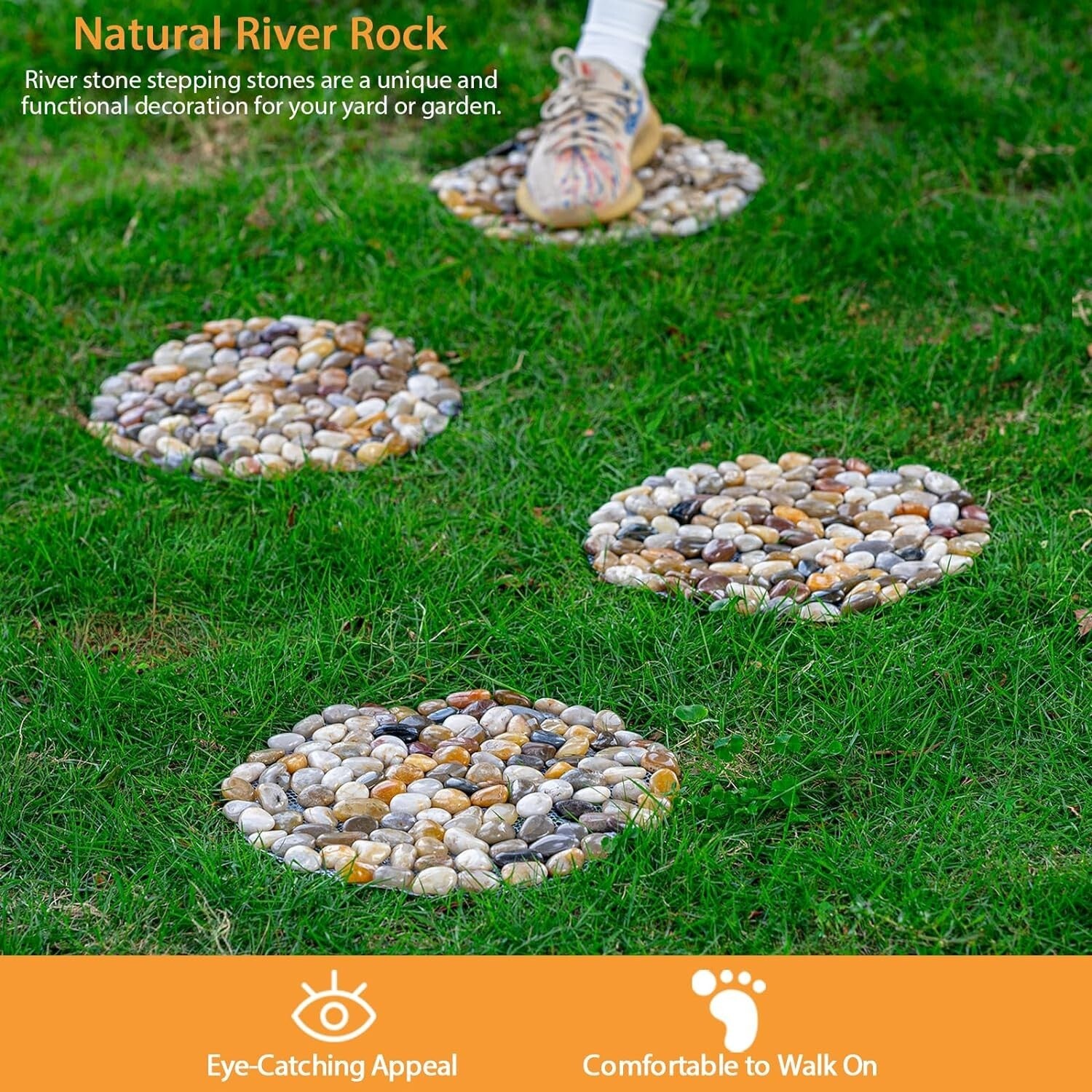 Easy-Install Decorative River Stone Stepping Stones - 6 Pack for Outdoor Use
