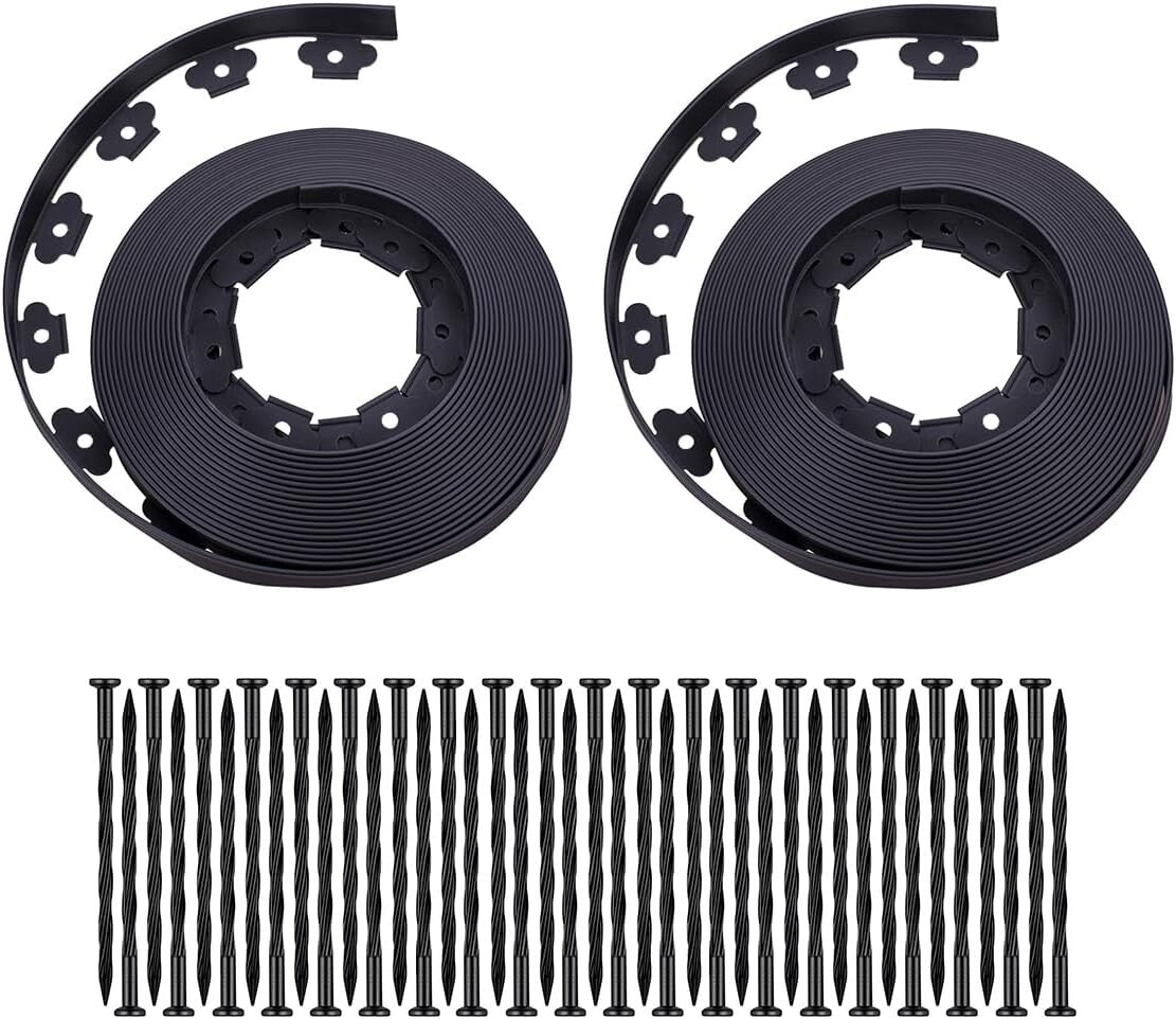 100FT No-Dig Landscape Edging Kit with 60 Durable Stakes - Black Beautification