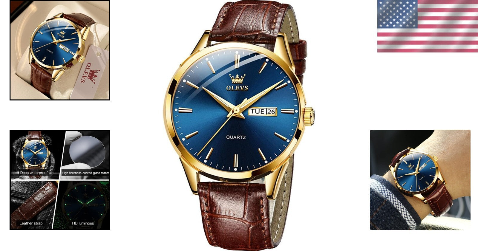 Fashionable Men's Luminous Quartz Watch - Waterproof Brown Leather Gift Edition