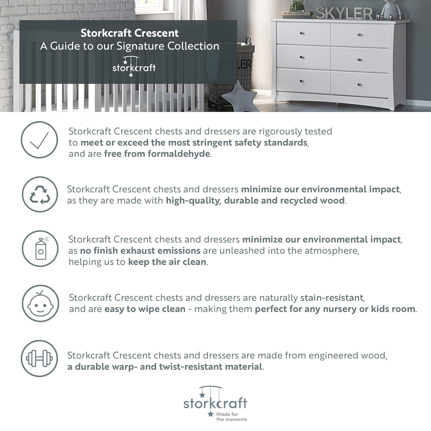 Durable White 4 Drawer Dresser for Kids - Safety Tested Nursery Storage Solution