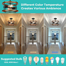 Load image into Gallery viewer, Rustic 2-Light Flush Mount in Vintage Wood &amp; Black Metal - Ideal for Any Room