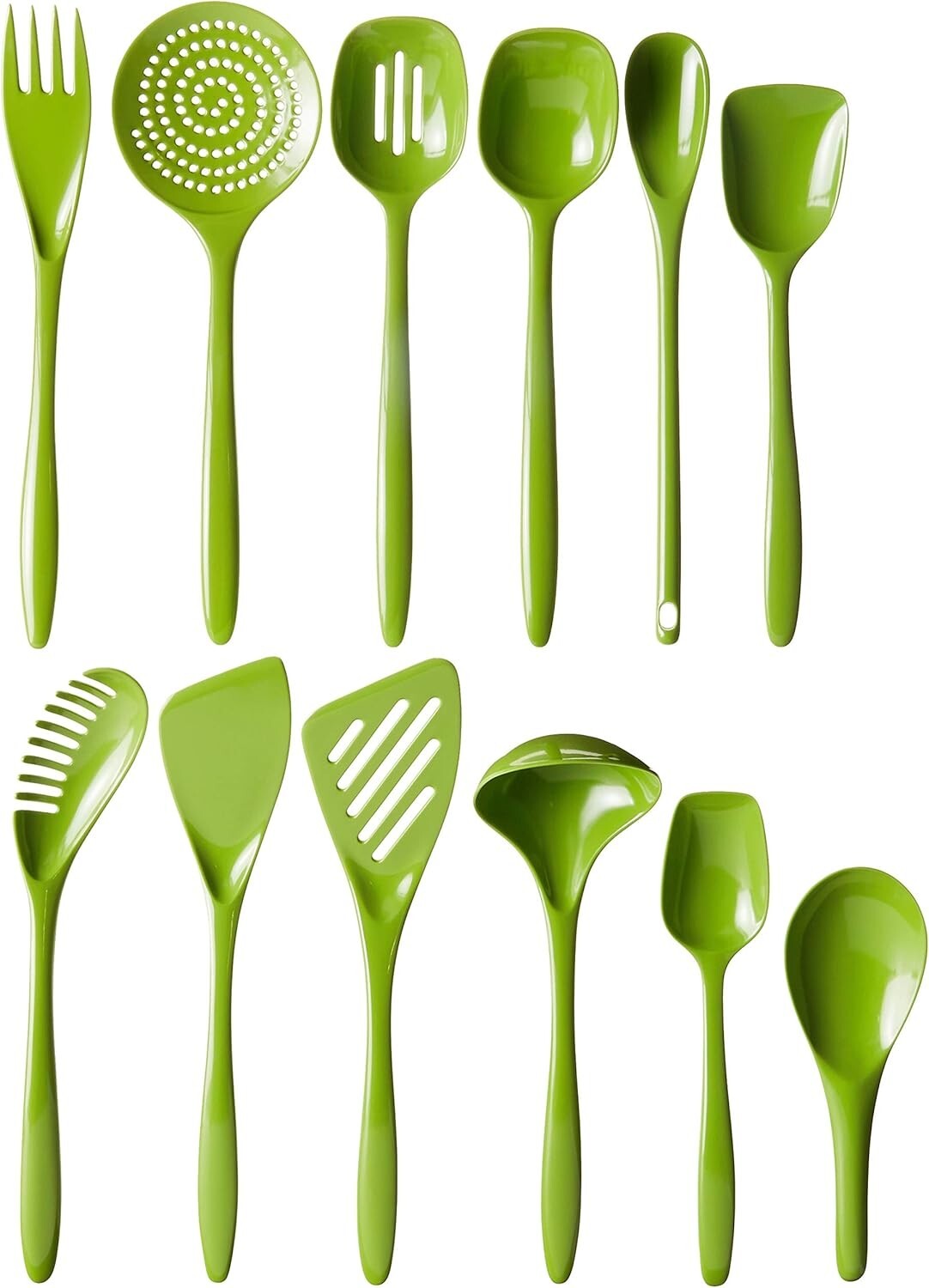 Ergonomic Melamine Cooking Utensil Set, 12 Pieces - Nonstick & Dishwasher Safe