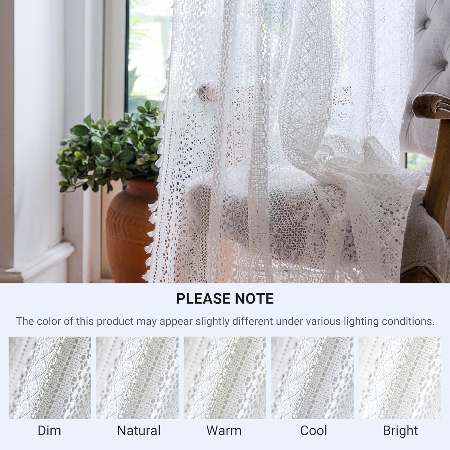 84 Inch Victorian Cotton Lace Curtains - Semi-Sheer Antique Drapes Set of 2