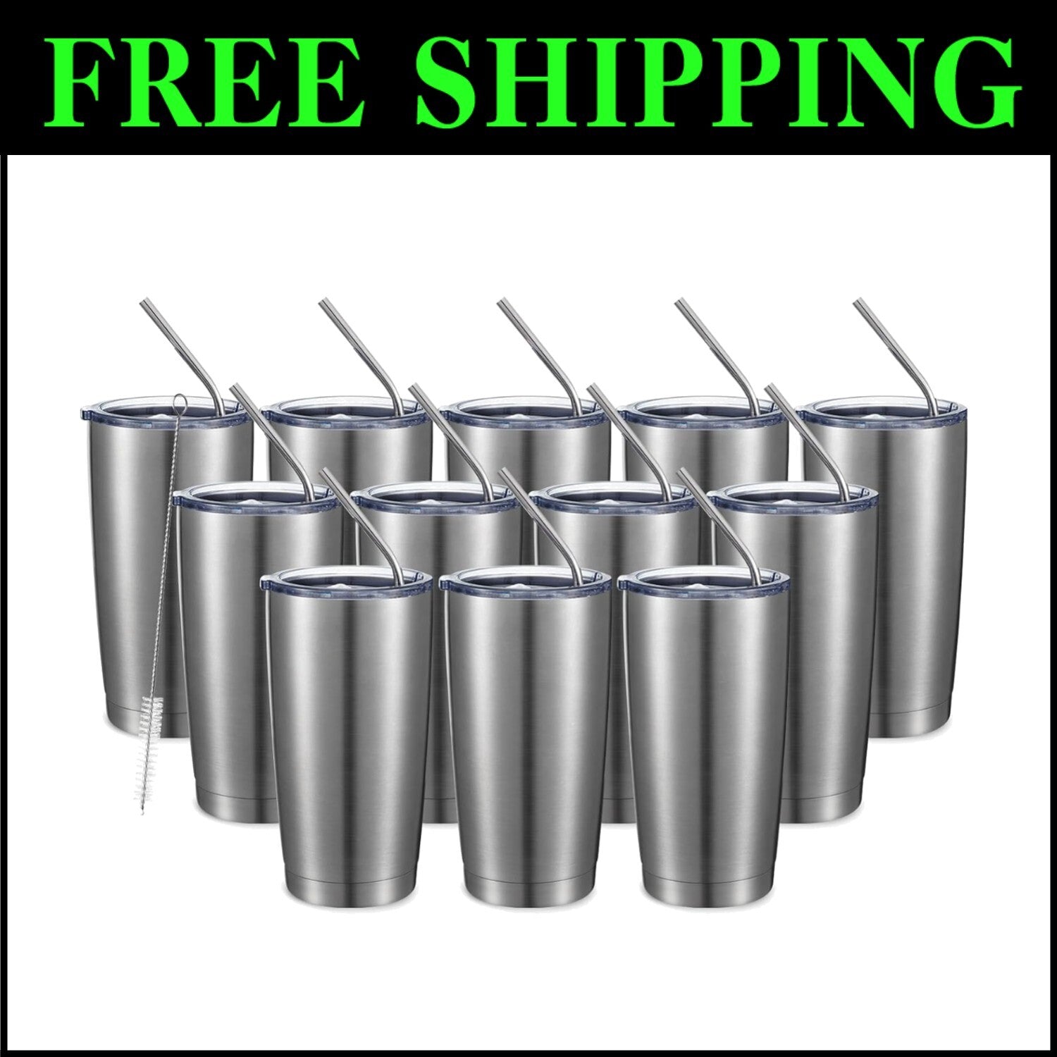 Durable 20oz Double Wall Travel Mug Set with Splash-Proof Lid - 12 Count Silver