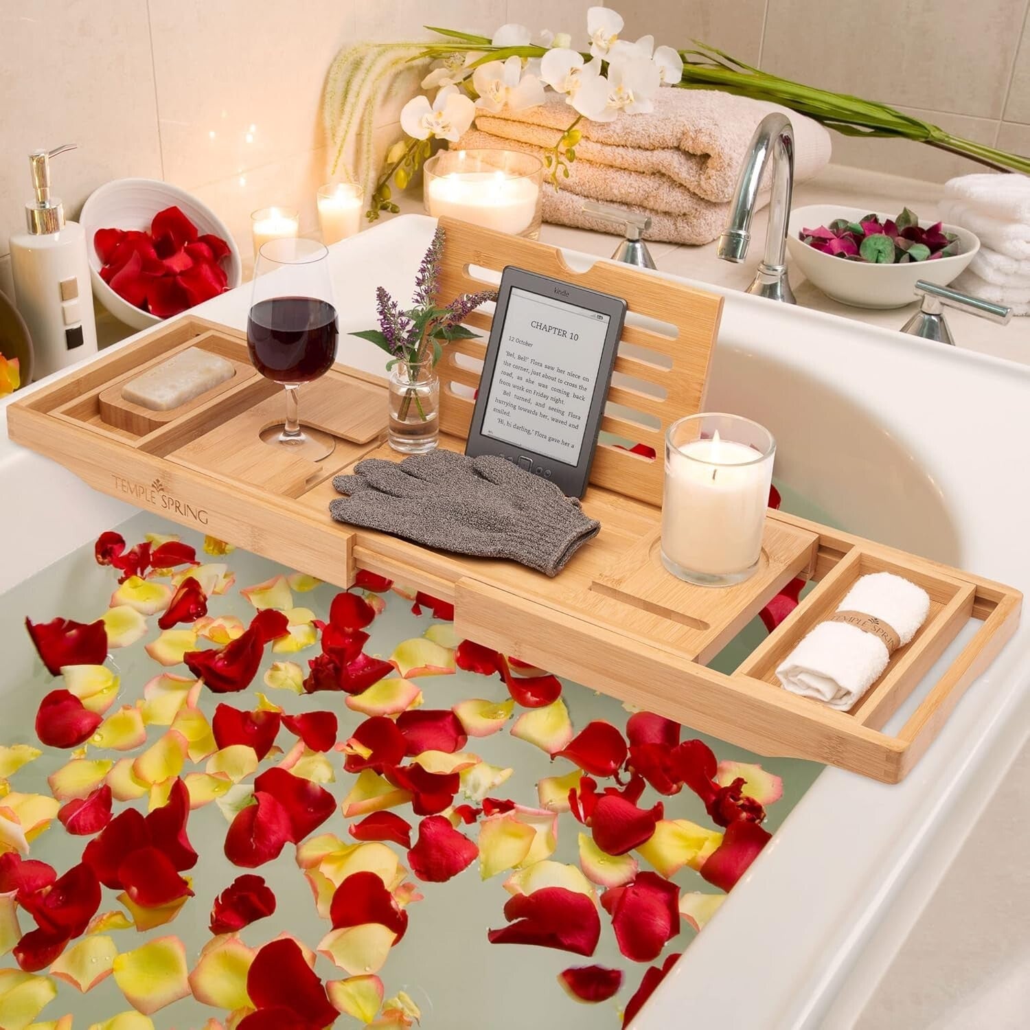 Sturdy Bamboo Bathtub Caddy with Soap Dish & Accessories for Ultimate Comfort