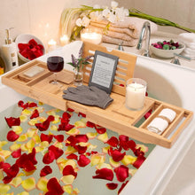 Load image into Gallery viewer, Sturdy Bamboo Bathtub Caddy with Soap Dish &amp; Accessories for Ultimate Comfort