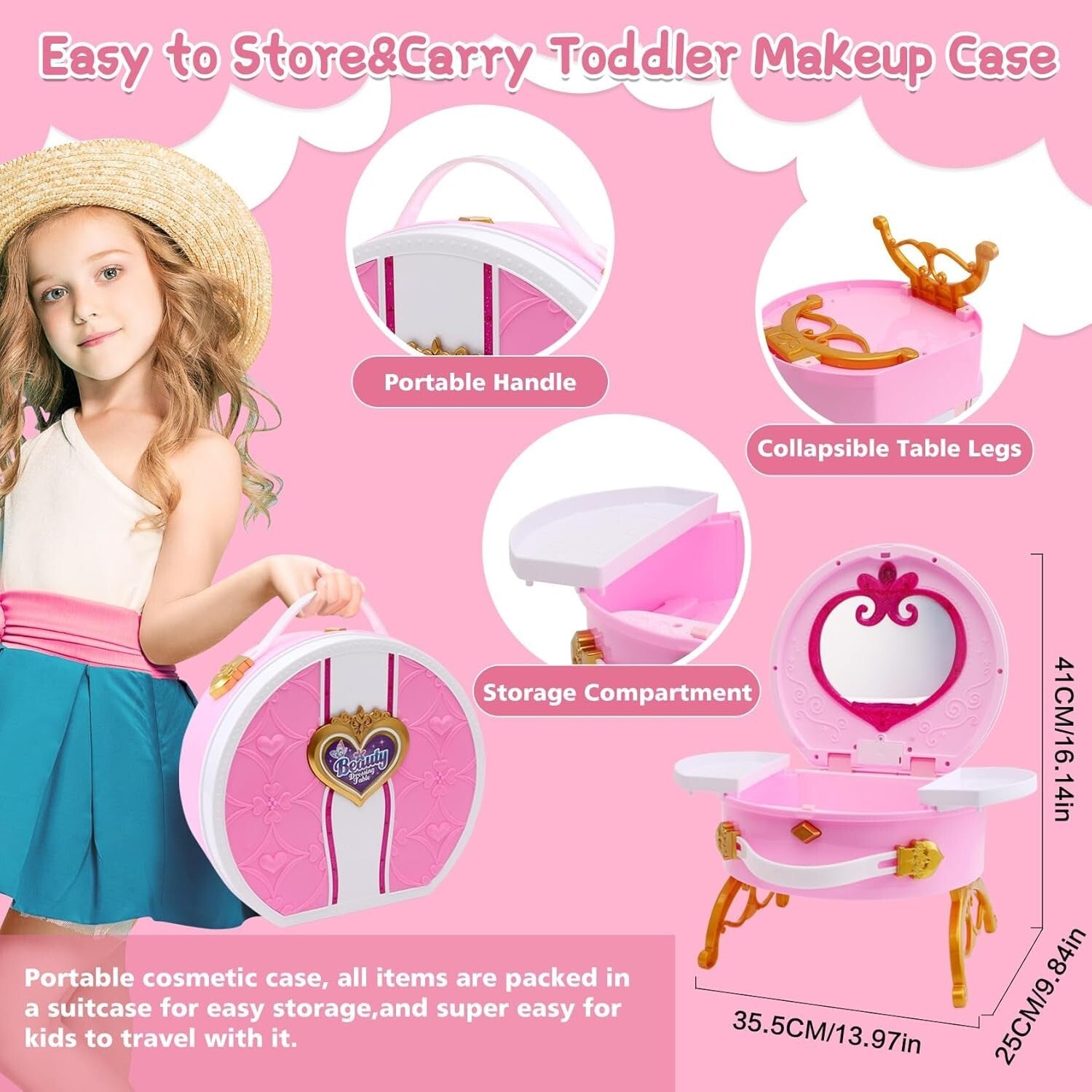 Deluxe Kids Makeup Kit with Lights & Sounds - Princess Vanity Set for 3-10 Years