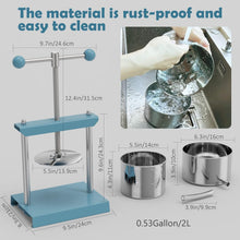 Load image into Gallery viewer, Blue Manual Juice Press, 2L Stainless Steel &amp; Iron - Effortless Fruit Extractor