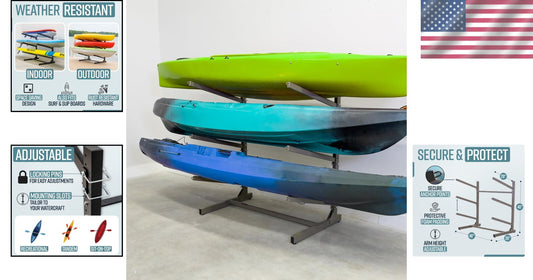 Heavy-Duty Freestanding Kayak Storage Rack for 3 Kayaks - Adjustable & Durable