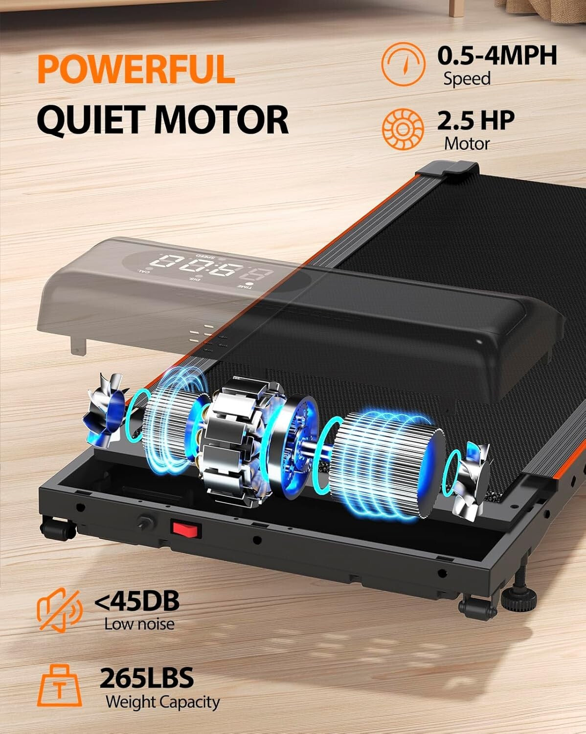 Multi-Functional Portable Treadmill for Fitness at Home & Office – 265 lbs Limit