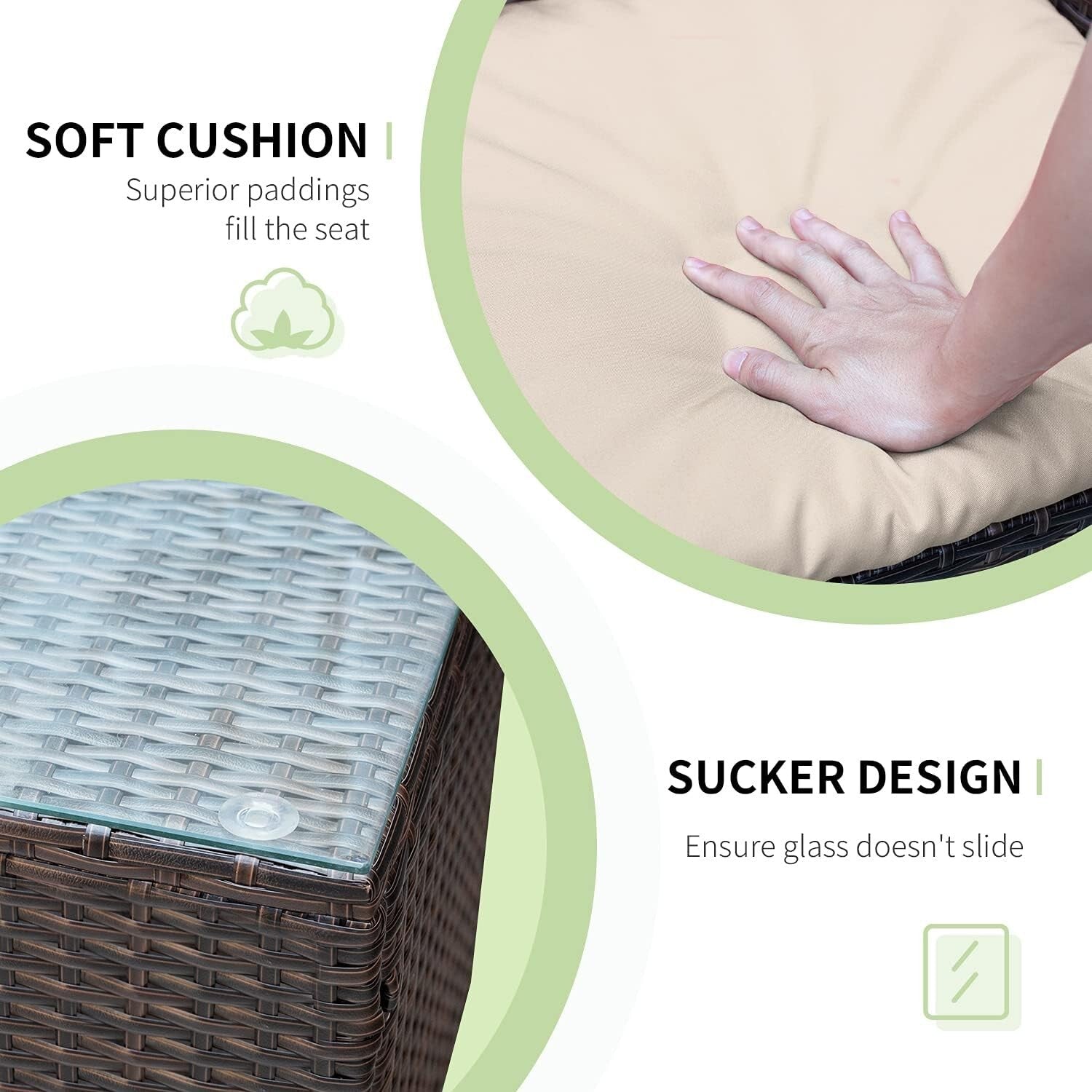 Lightweight 3-Piece Rattan Chair Set with Comfortable Cushions and Glass Table