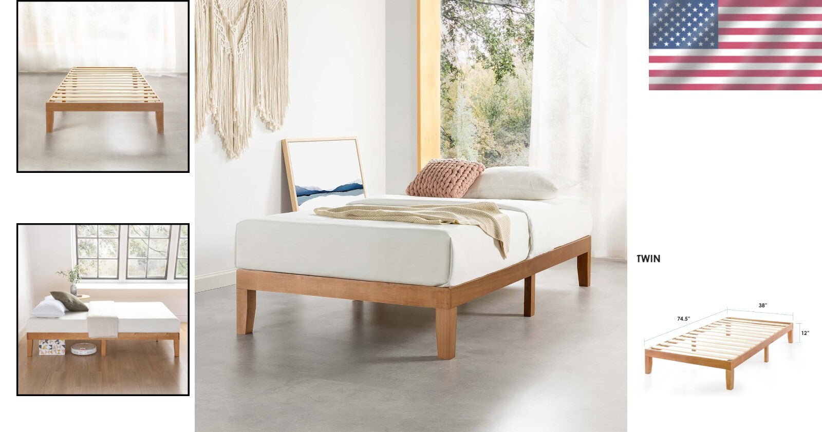 Classic 12-Inch Twin Platform Bed with Wooden Slats - Compact & Reliable