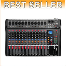 Load image into Gallery viewer, Versatile 12-Channel Audio Mixer for DJ &amp; Recording with Bluetooth &amp; USB Support