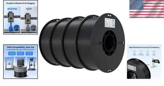 Premium 3D Printer PLA Filament 1.75mm 4KG - 4 Pack Black, Clog-Free & Accurate