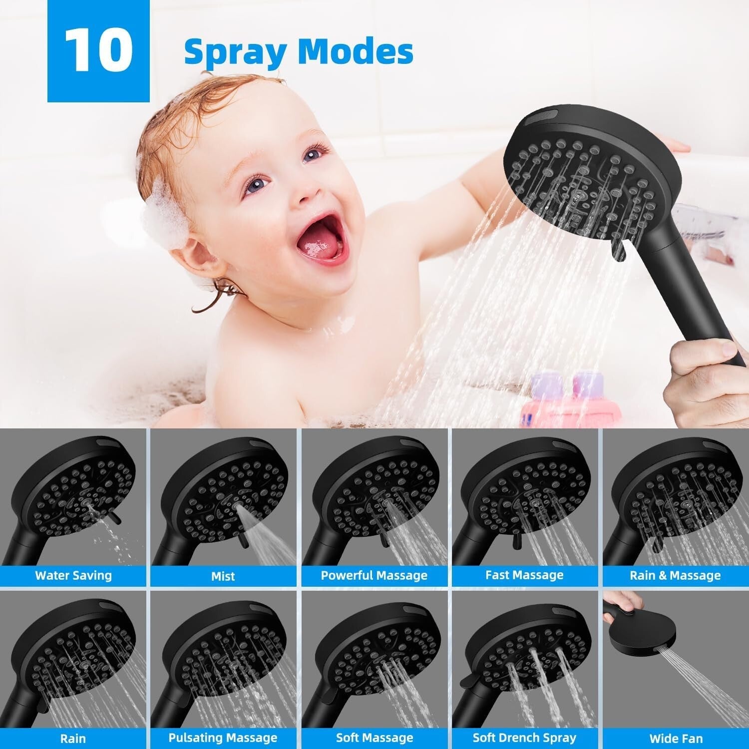 Premium 16'' Adjustable Arc Shower Arm with 12'' Square Rainfall Shower Head