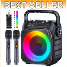 Load image into Gallery viewer, Karaoke Speaker System with Dynamic Lights, Dual Microphones &amp; AUX Support