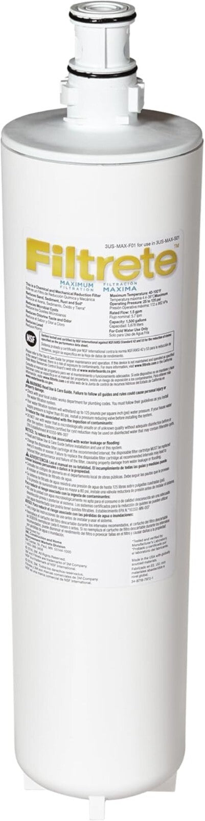 Compact Maximum Water Filtration Replacement Cartridge - Fits System 3US-MAX-S01