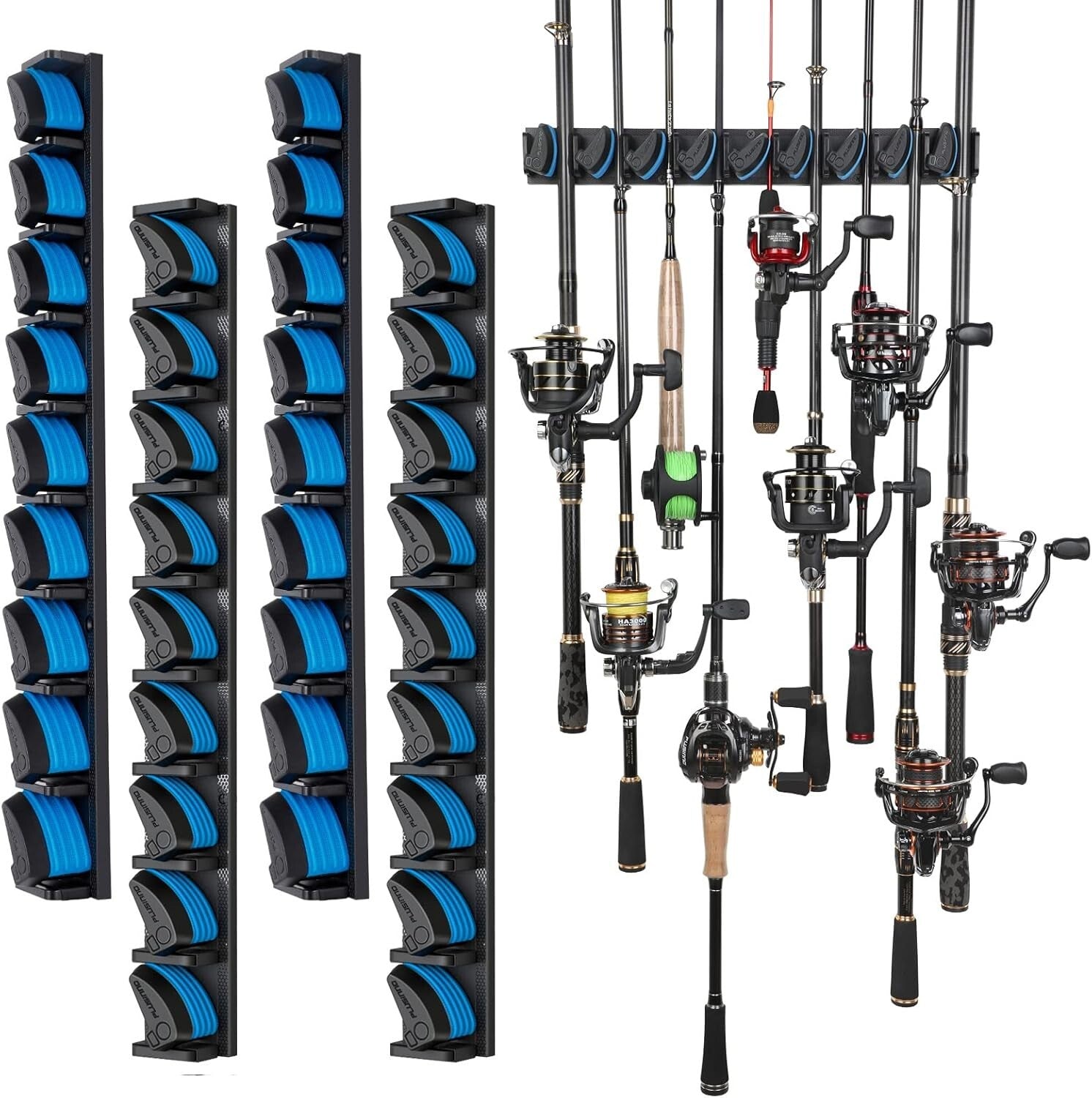 Compact 4-Pack Fishing Pole Holder - Unique Grip Design for Garage Organization