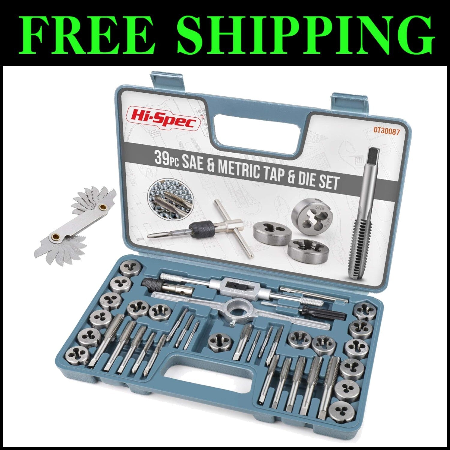 Complete 39-Piece SAE & Metric Tap and Die Tool Set with Screw Pitch Gauge