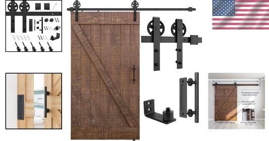 7ft Heavy Duty Sliding Barn Door Hardware Kit with Industrial-Style Pull Handle