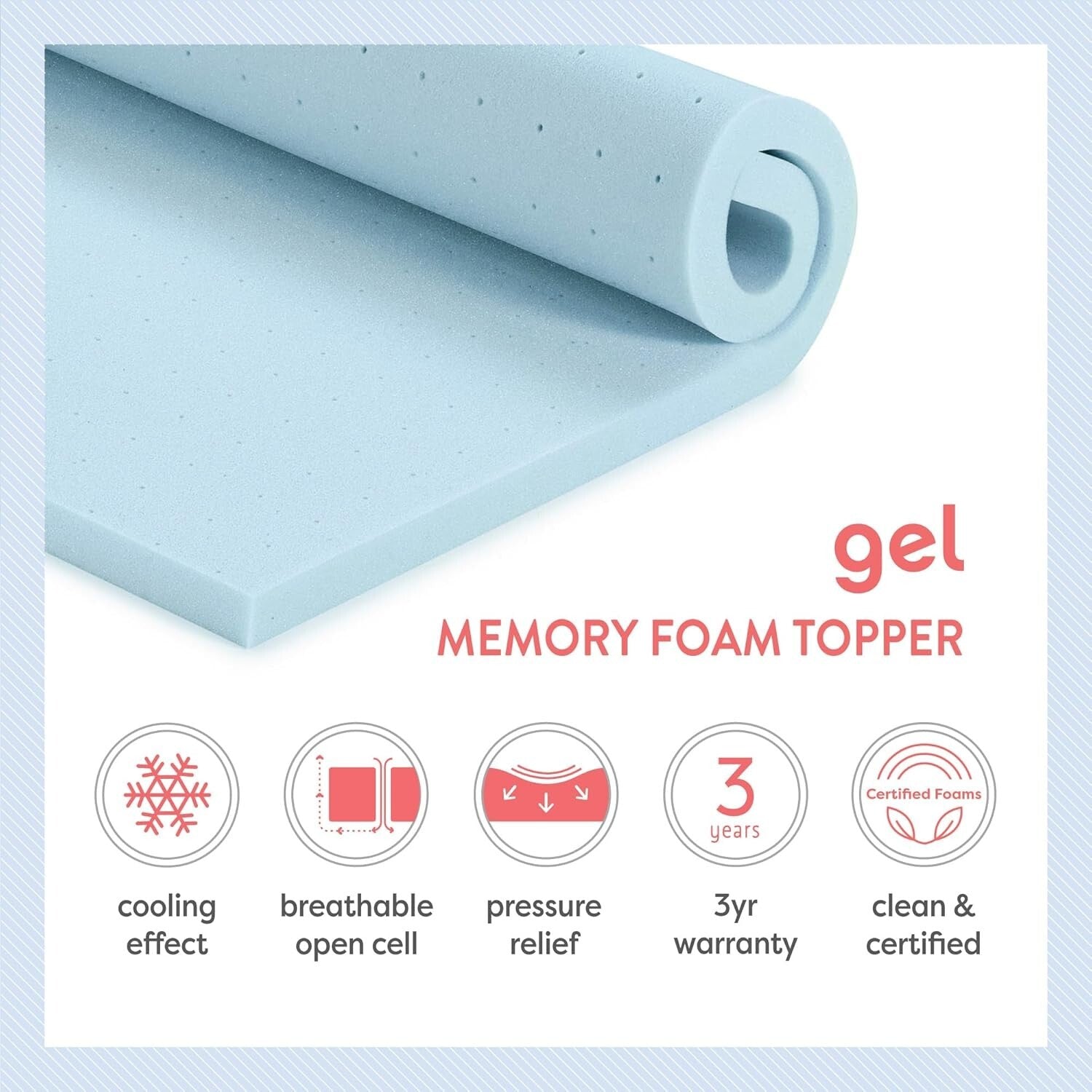 Breathable 3 Inch Gel Memory Foam Mattress Topper for Twin XL - Enhanced Comfort