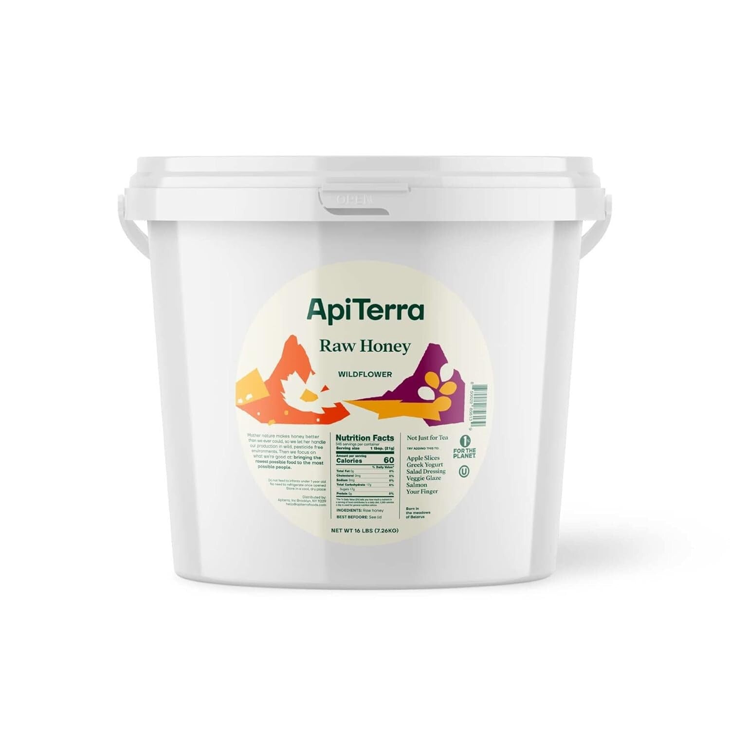 Eco-Friendly Raw Wildflower Honey - 16 lbs Unfiltered Bucket, Kosher Certified