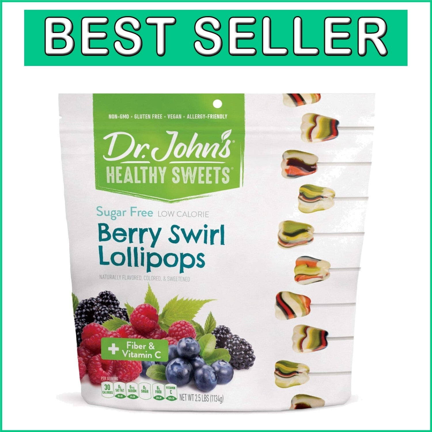 Dr. John’s Sugar-Free Keto-Friendly Lollipops – 150 Count Berry Swirl Delights
