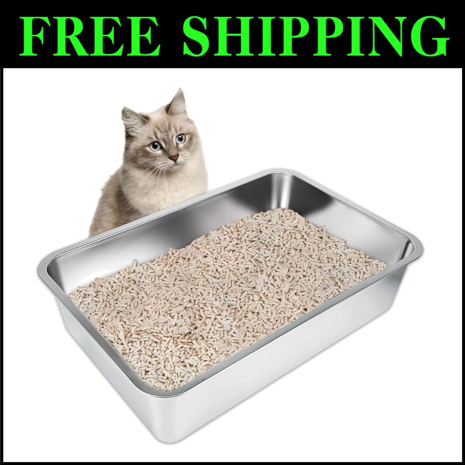 23.5"L x 15.5"W Stainless Steel Cat Litter Box | Anti-Slip, Odor-Free Design