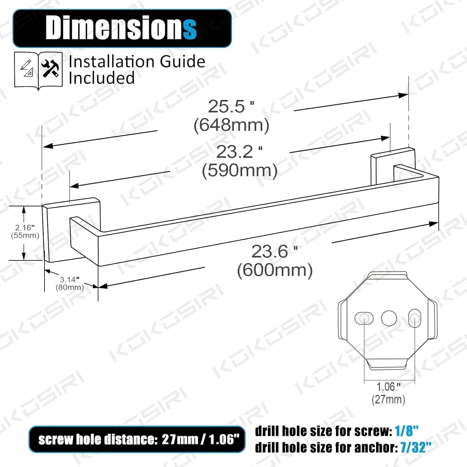 Elegant 24-Inch Wall-Mounted Towel Bar Set in Matte Black - Premium Quality