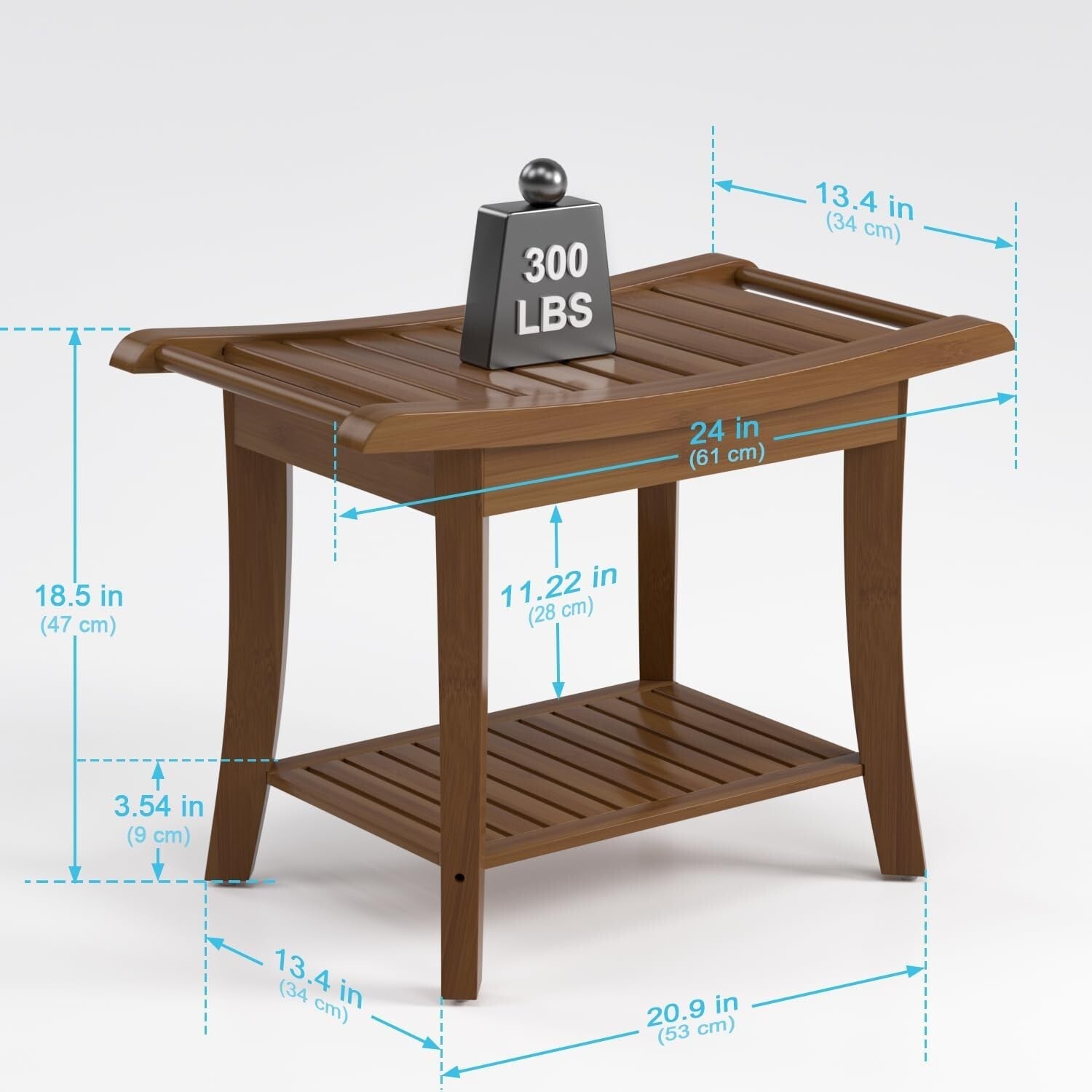 Waterproof Bamboo Shower Stool with Storage Shelf - Elegant Walnut Finish