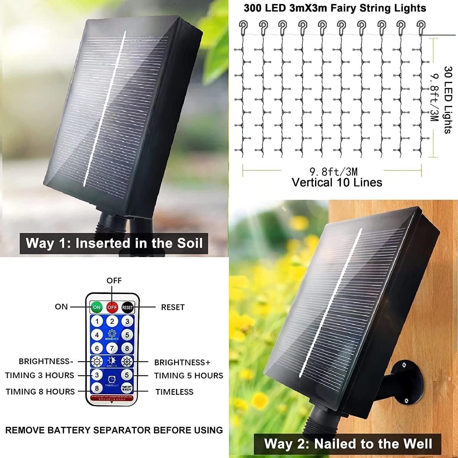 Remote-Controlled Solar 300 LED Fairy String Lights - Multi-Use Outdoor Decor