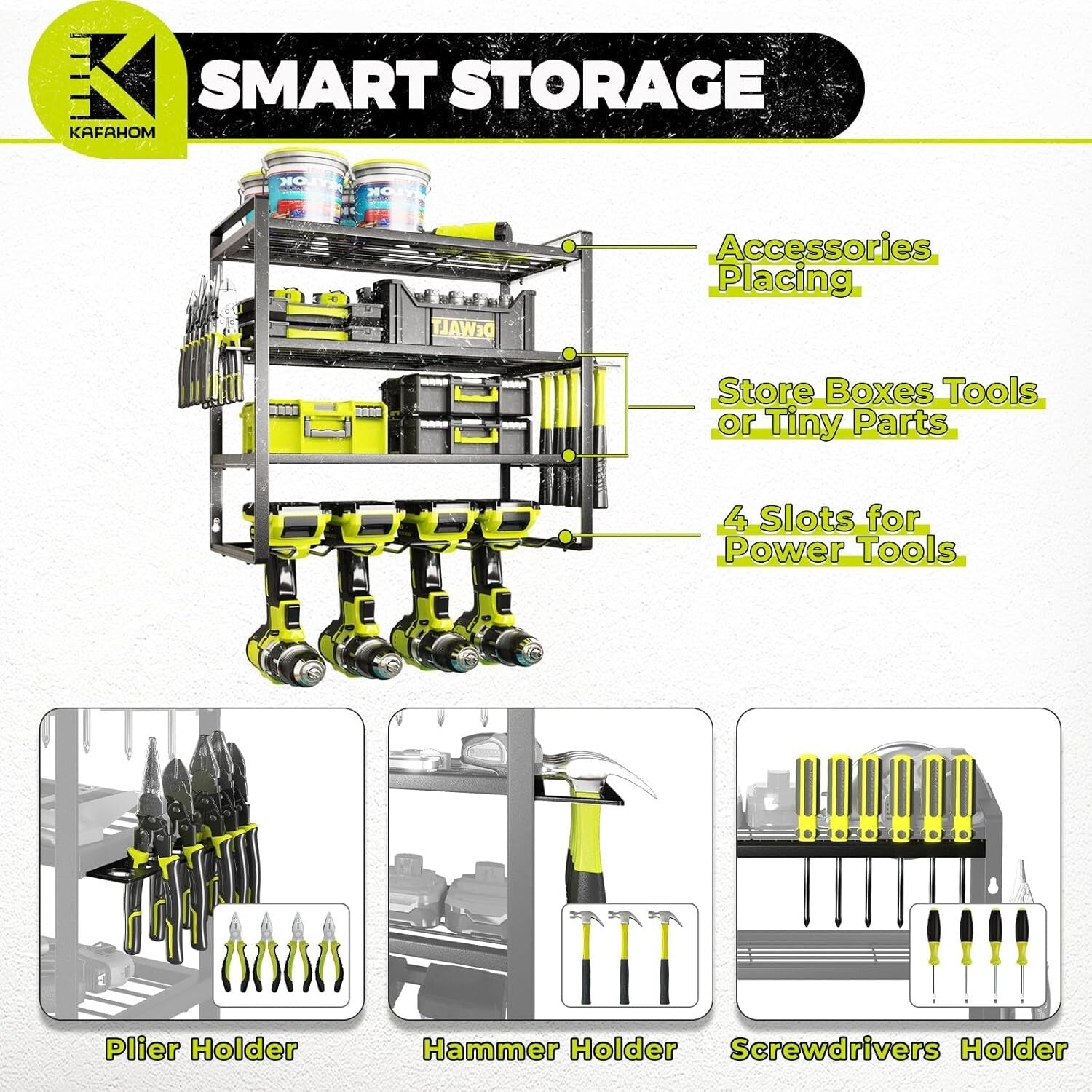 Heavy-Duty Wall-Mount Power Tool Organizer with 4-Tier Capacity - Garage Storage